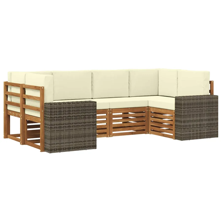Ensemble de canapé d'angle 6 pcs Naturel et Crème Polyester - 2