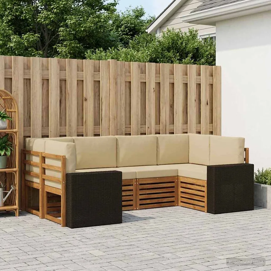 Ensemble de canapé d'angle 6 pcs Naturel et Beige Polyester