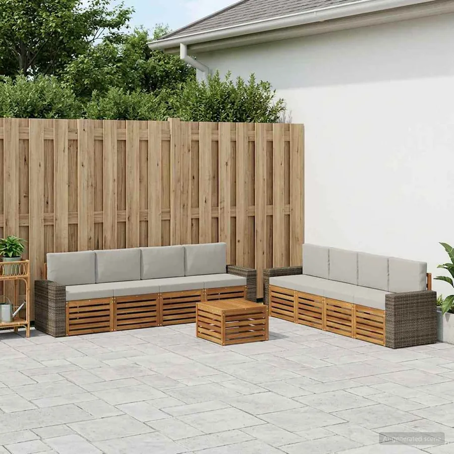 Ensembles de canapés avec coussin 9 pcs Bois d'Acacia Massif