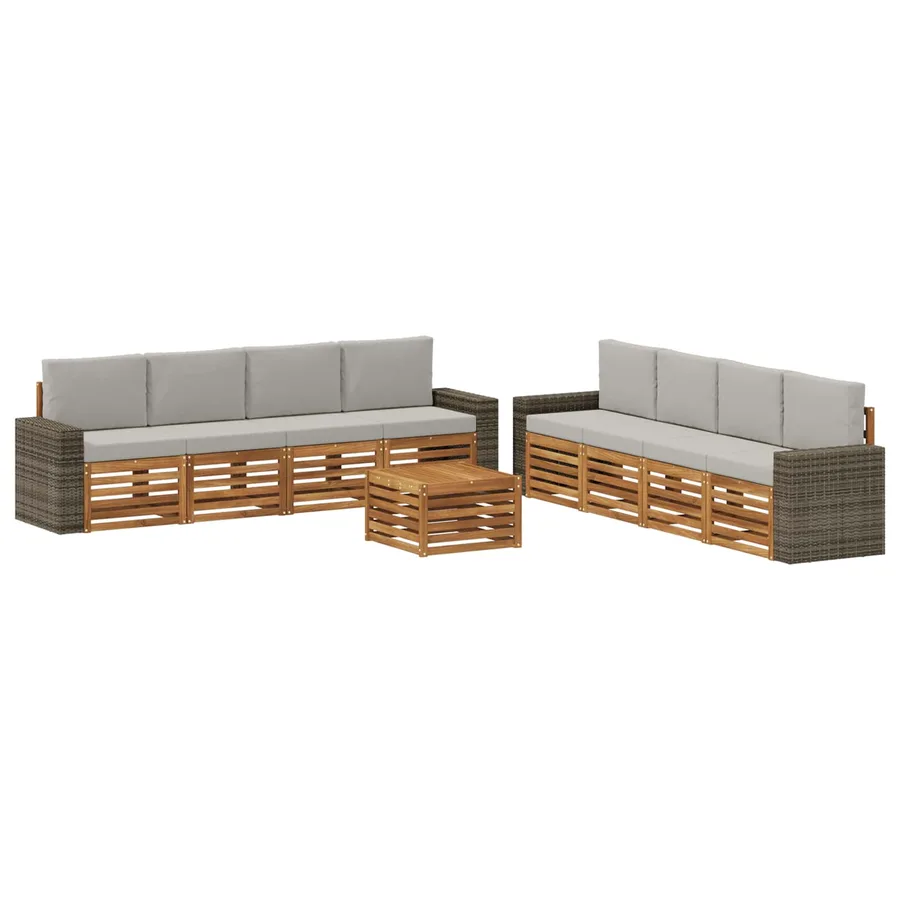 Ensembles de canapés avec coussin 9 pcs Bois d'Acacia Massif - 2
