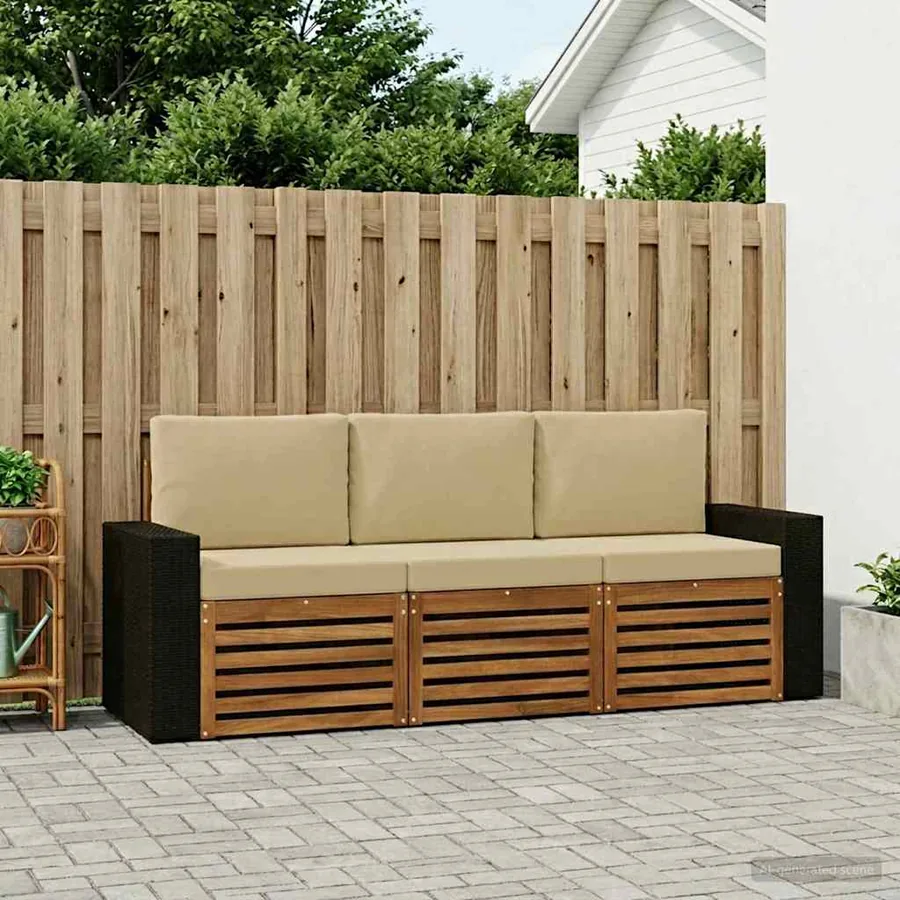 Ensembles de canapés avec coussin 3 pcs Bois d'Acacia Massif