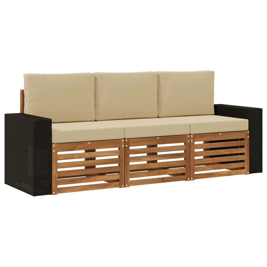 Ensembles de canapés avec coussin 3 pcs Bois d'Acacia Massif - 2