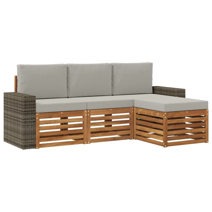 Ensemble de canapés d'extérieur 4 pcs Naturel et gris clair - 2