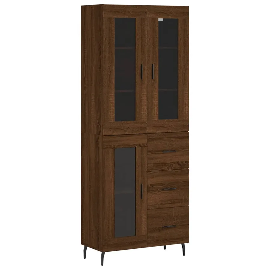Buffet haut Chêne marron 69,5x34x180 cm Bois d'ingénierie - 2