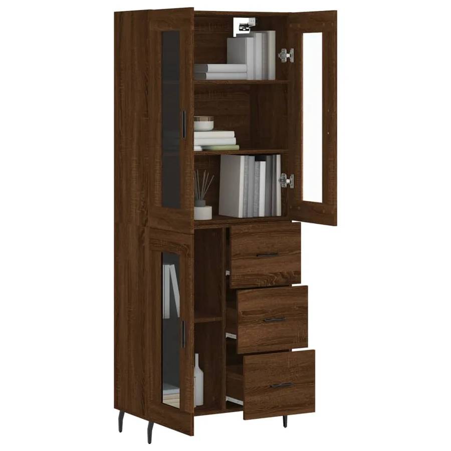 Buffet haut Chêne marron 69,5x34x180 cm Bois d'ingénierie - 3