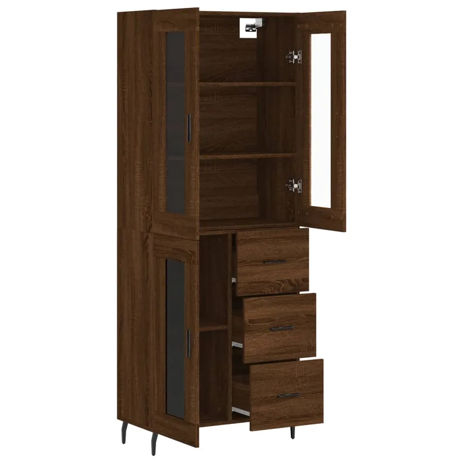 Buffet haut Chêne marron 69,5x34x180 cm Bois d'ingénierie - 4