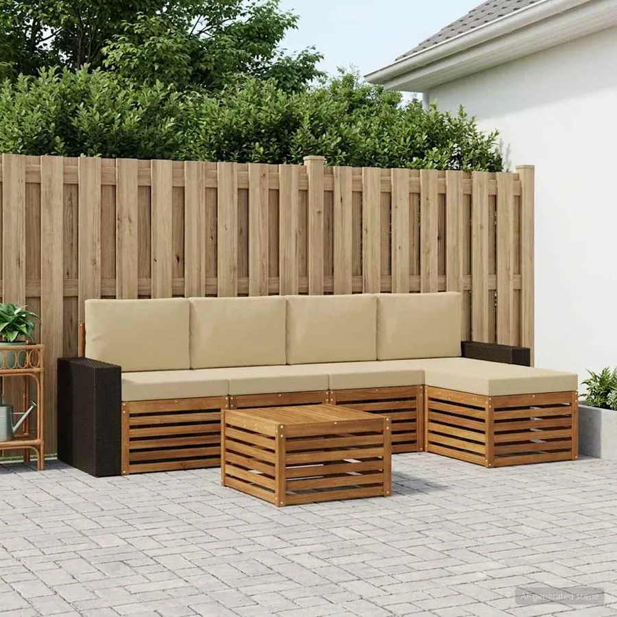 Ensemble de canapés d'extérieur 6 pcs Naturel et Beige