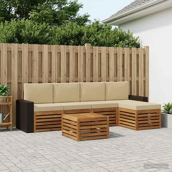 Ensemble de canapés d'extérieur 6 pcs Naturel et Beige