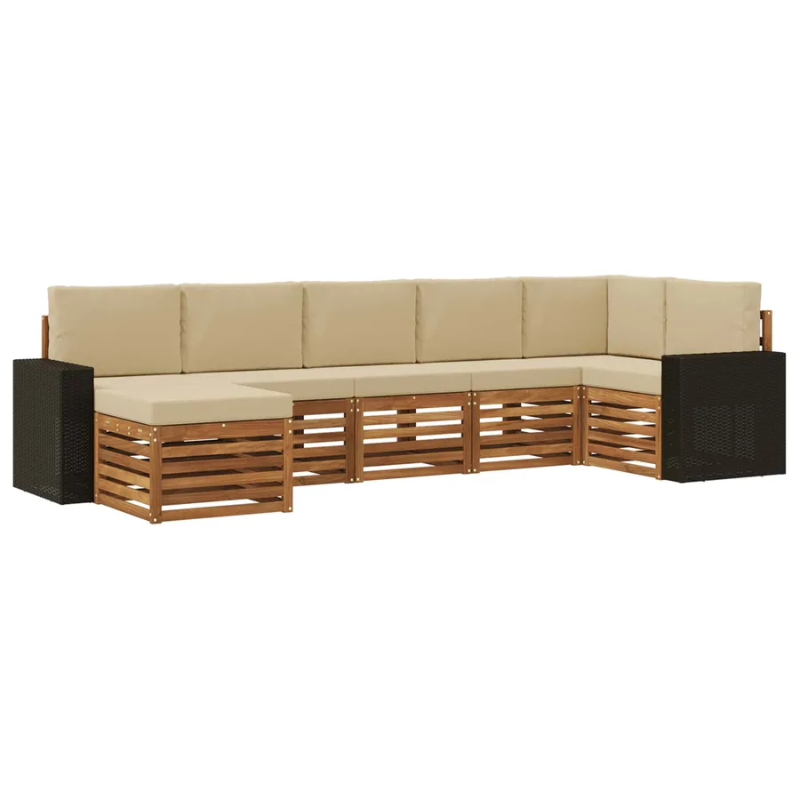 Ensemble de canapé d'angle avec coussin 7 pcs Naturel et Beige - 2