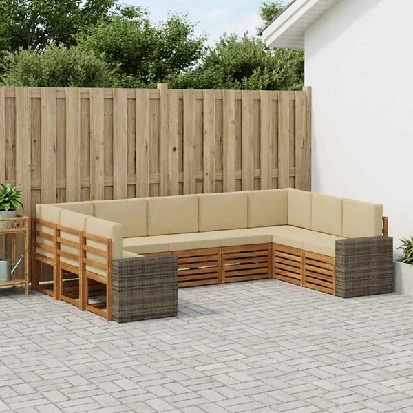 Ensemble de canapé d'angle 9 pcs Naturel et Beige Polyester