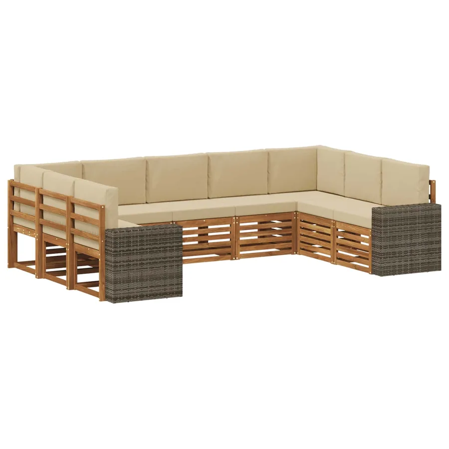 Ensemble de canapé d'angle 9 pcs Naturel et Beige Polyester - 2