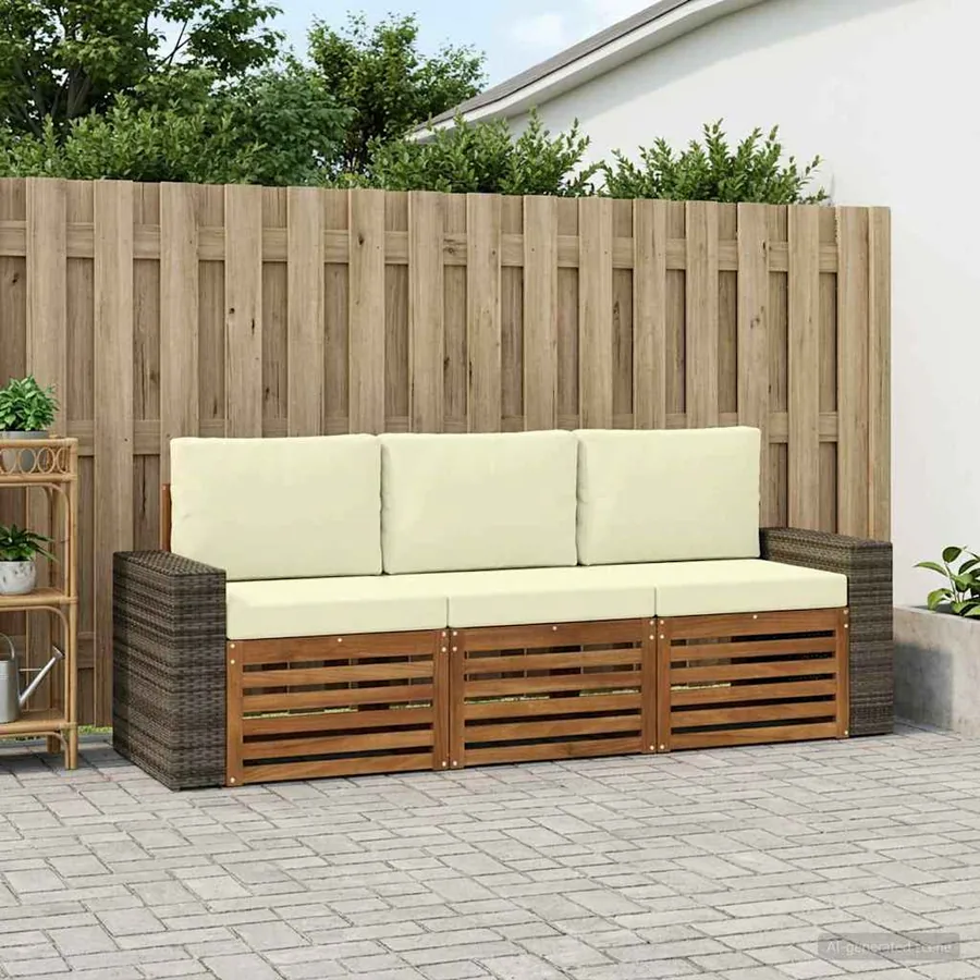Ensembles de canapés avec coussin 3 pcs Bois d'Acacia Massif