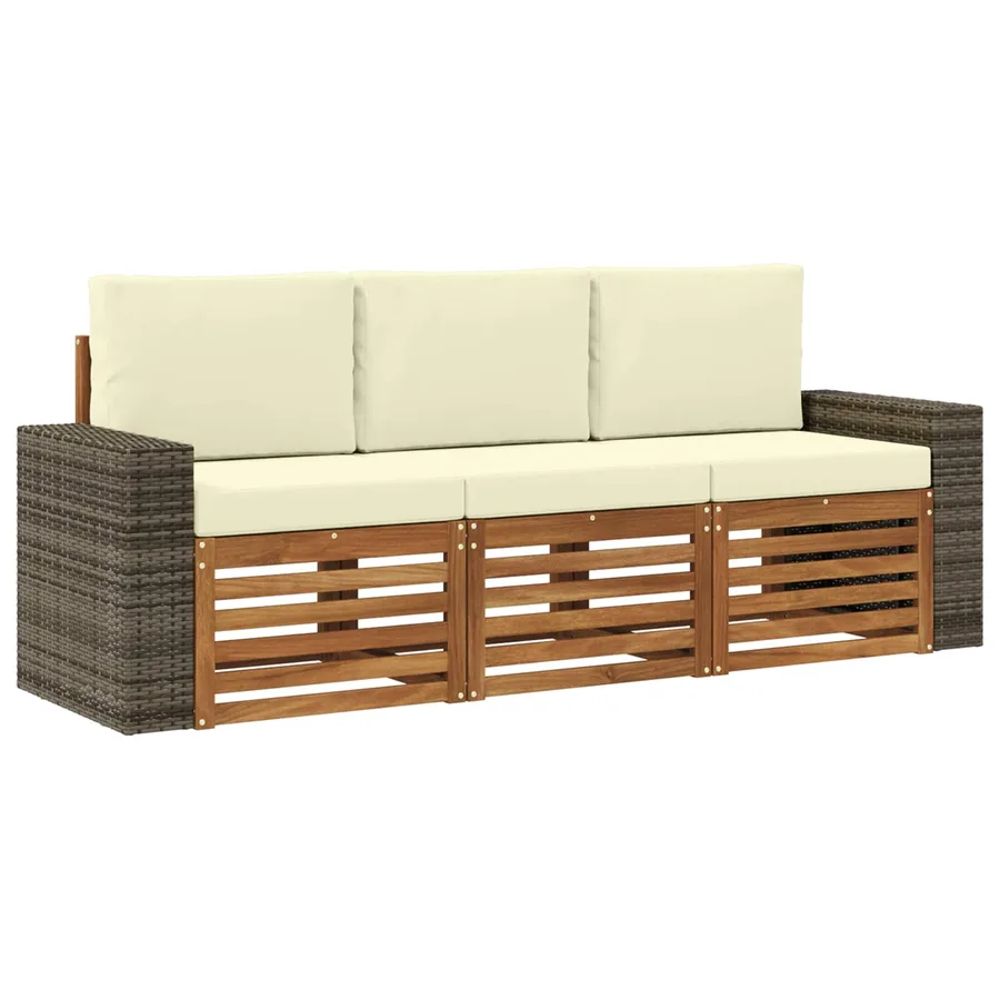 Ensembles de canapés avec coussin 3 pcs Bois d'Acacia Massif - 2