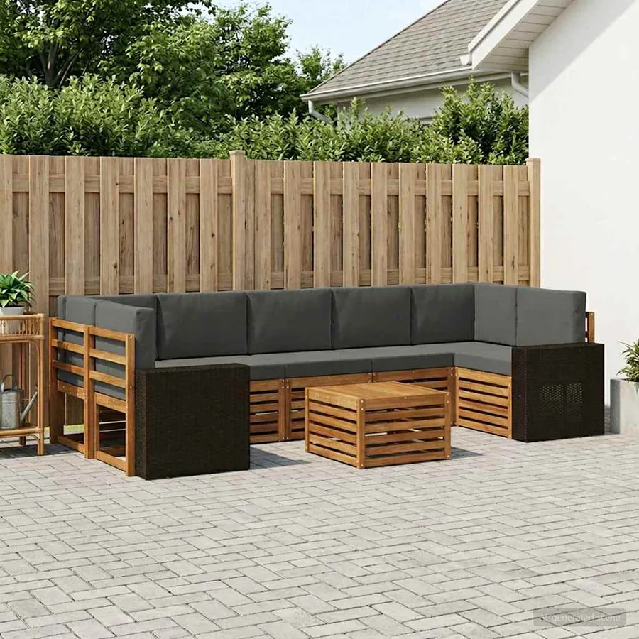 Ensemble de canapés d'extérieur 8 pcs Naturel et Anthracite