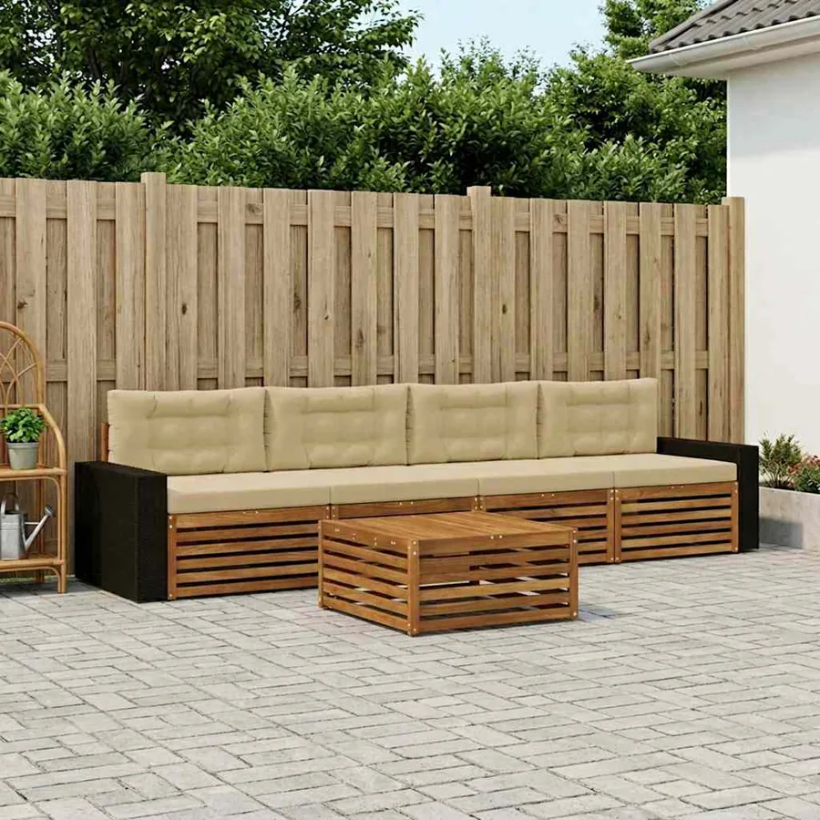 Ensemble de canapés d'extérieur 5 pcs Naturel et Beige