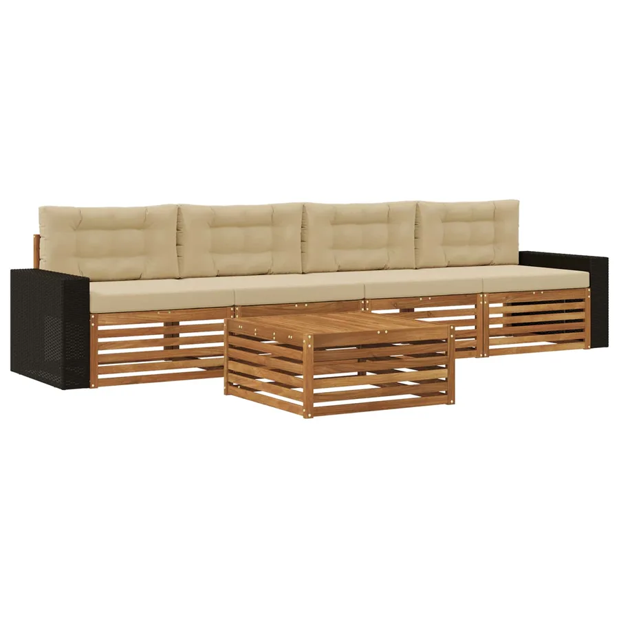 Ensemble de canapés d'extérieur 5 pcs Naturel et Beige - 2