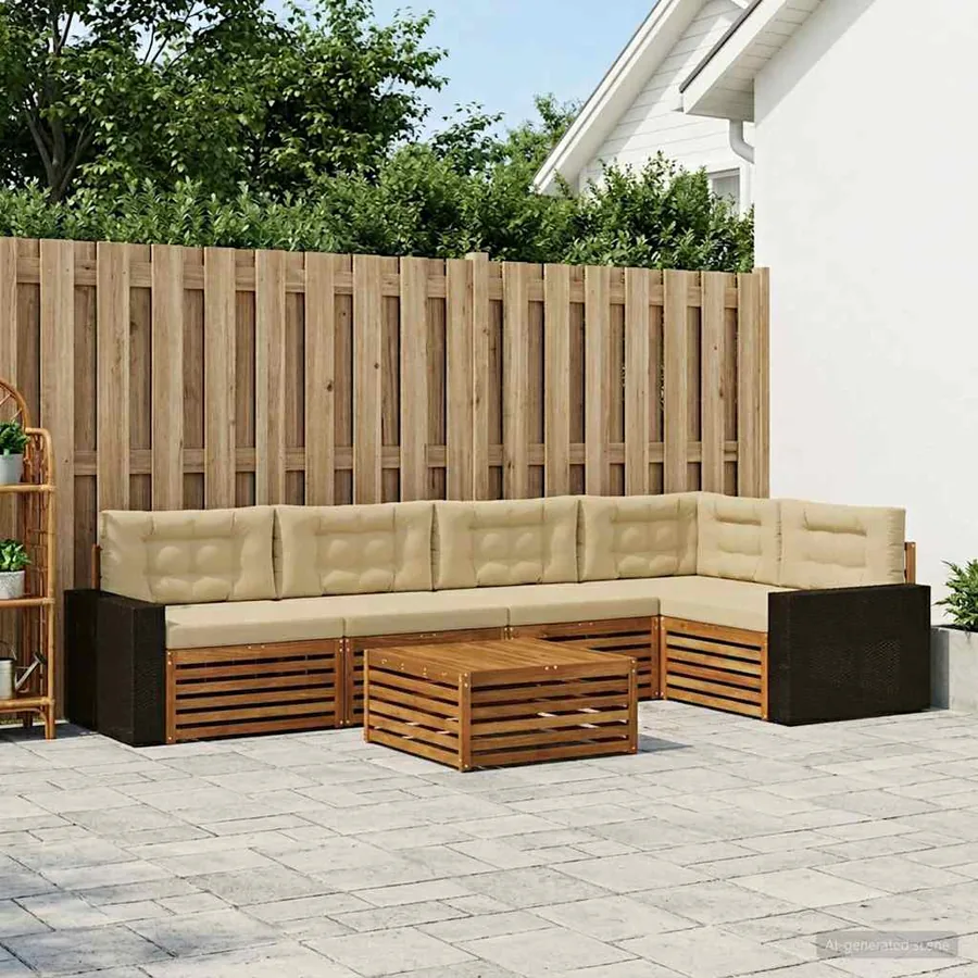 Ensemble de canapés d'extérieur 6 pcs Naturel et Beige