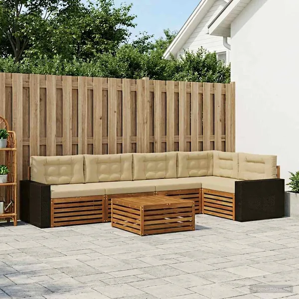 Ensemble de canapés d'extérieur 6 pcs Naturel et Beige