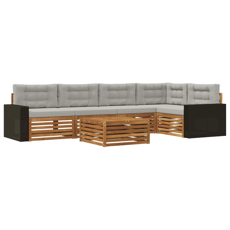 Ensemble de canapés d'extérieur 6 pcs Naturel et gris clair - 2