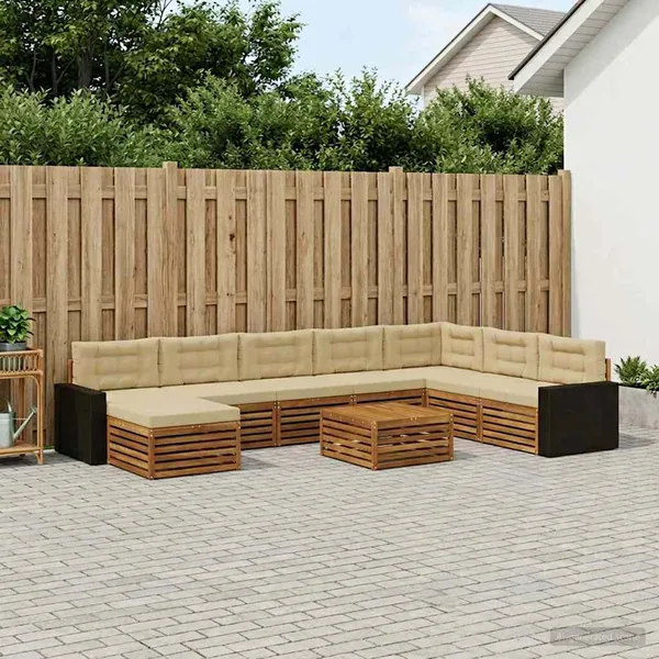 Ensemble de canapés d'extérieur 9 pcs Naturel et Beige