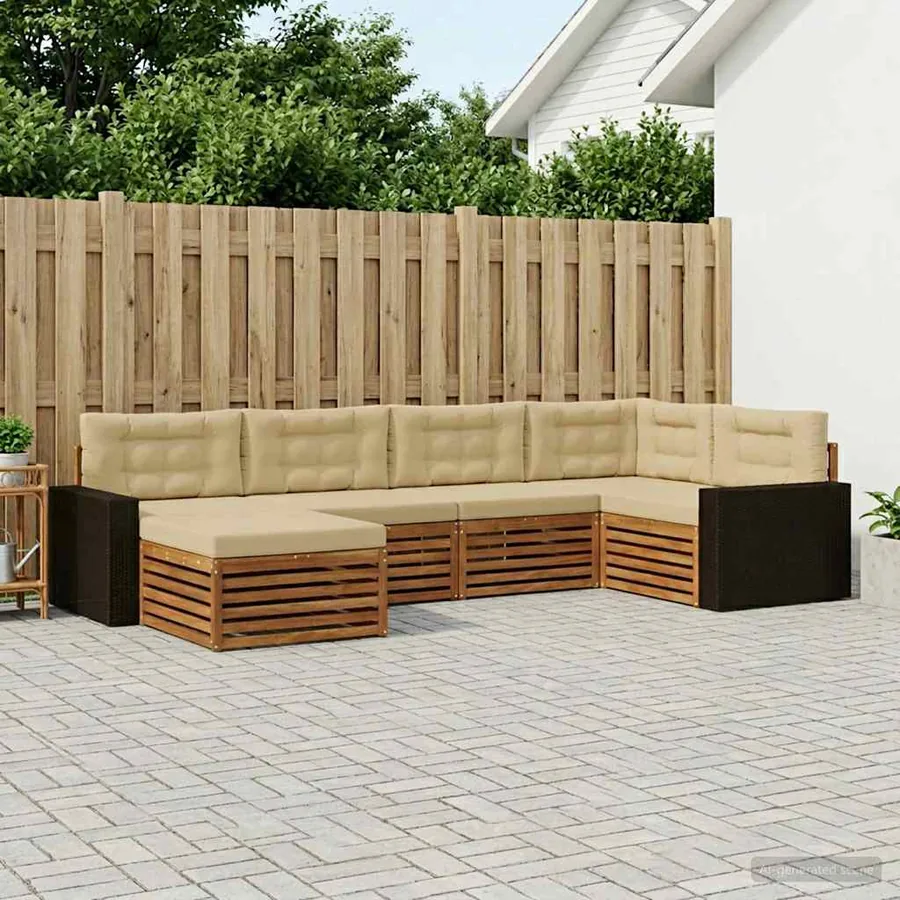 Ensemble de canapés d'extérieur 6 pcs Naturel et Beige