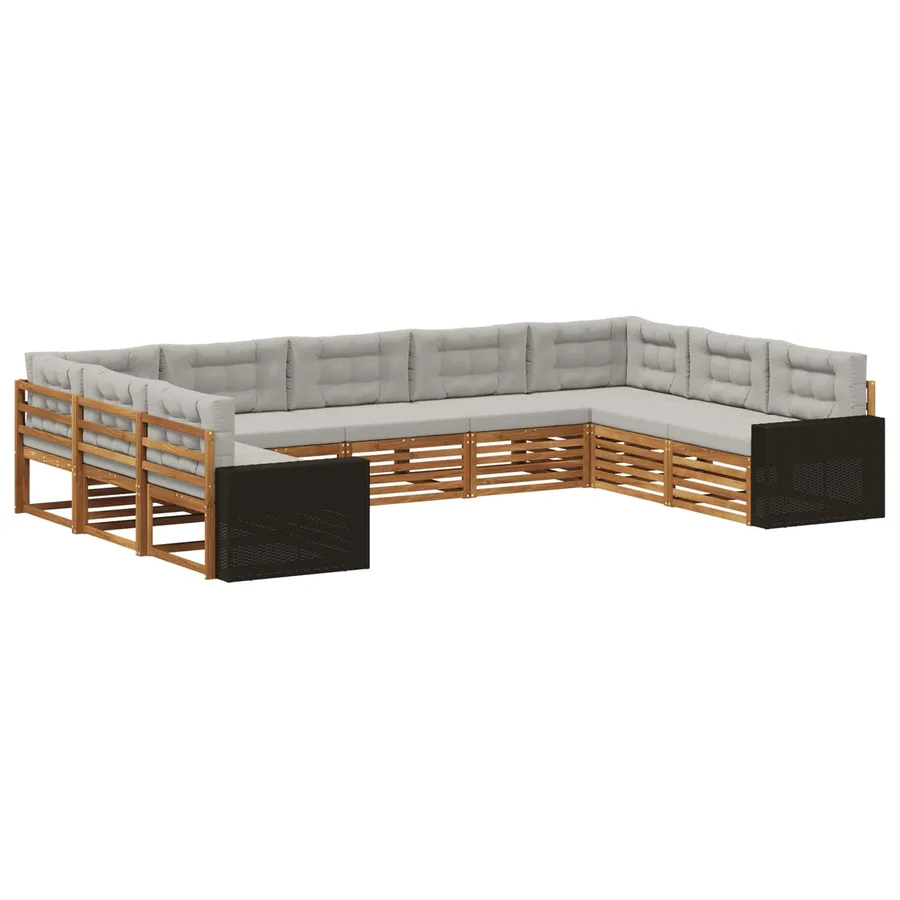 Ensemble de canapés d'extérieur 9 pcs Naturel et gris clair - 2