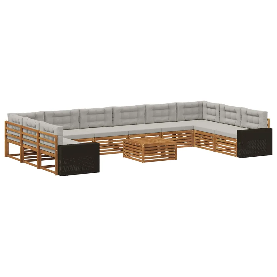 Ensembles de canapés avec coussin 11 pcs Bois d'Acacia Massif - 2