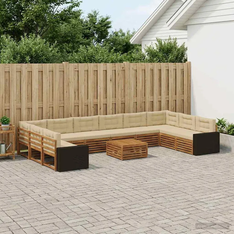 Ensembles de canapés avec coussin 11 pcs Bois d'Acacia Massif