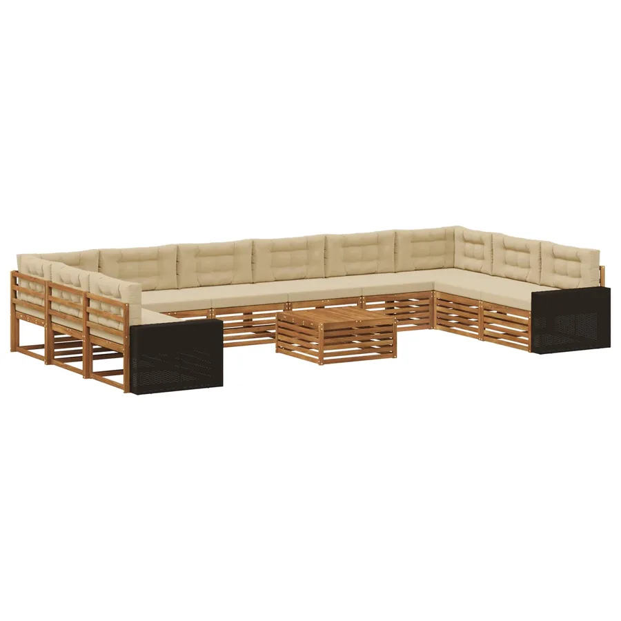 Ensembles de canapés avec coussin 11 pcs Bois d'Acacia Massif - 2