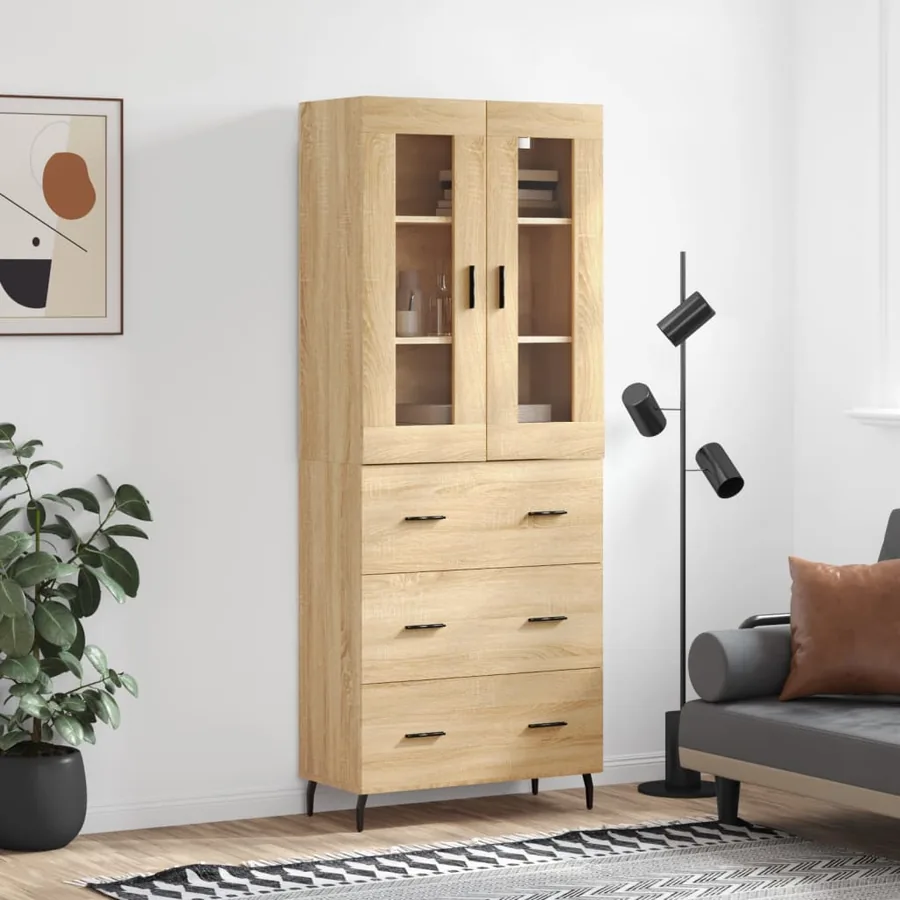 Buffet haut Chêne sonoma 69,5x34x180 cm Bois d'ingénierie