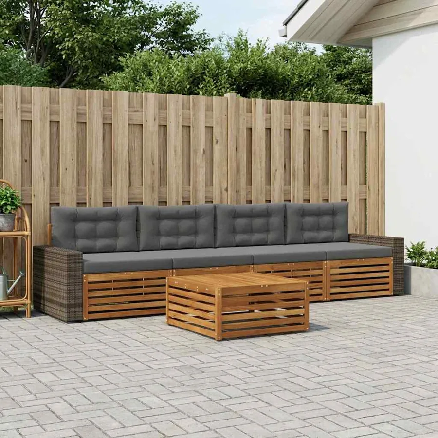 Ensemble de canapés d'extérieur 5 pcs Naturel et Anthracite