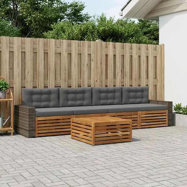 Ensemble de canapés d'extérieur 5 pcs Naturel et Anthracite