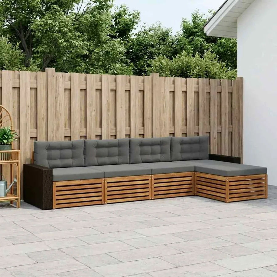Ensemble de canapés d'extérieur 5 pcs Naturel et Anthracite