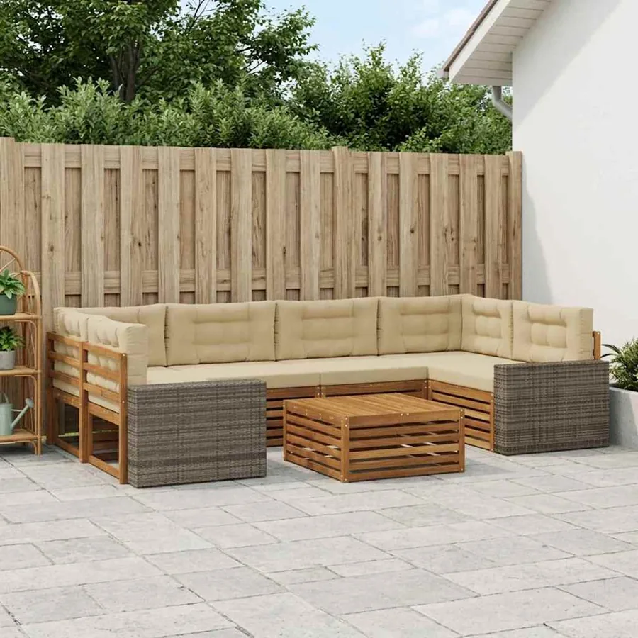 Ensemble de canapés d'extérieur 7 pcs Naturel et Beige
