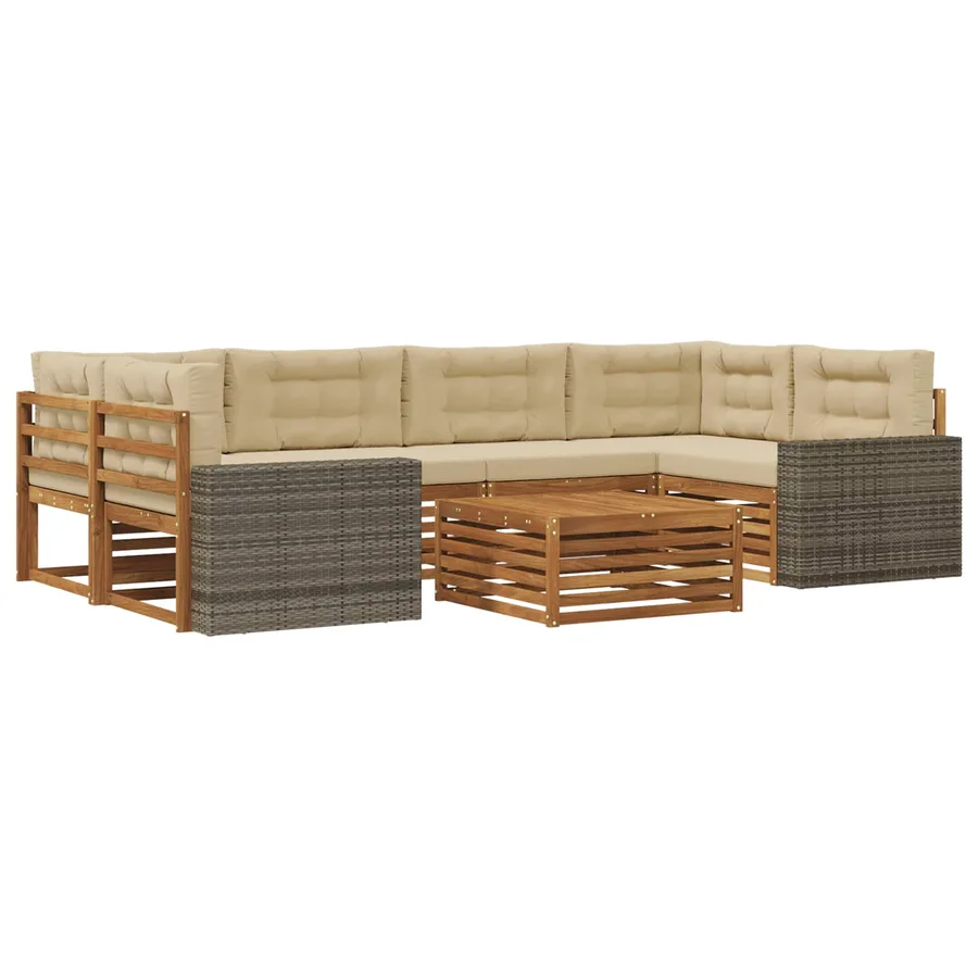 Ensemble de canapés d'extérieur 7 pcs Naturel et Beige - 2
