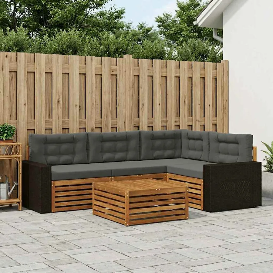 Ensemble de canapés d'extérieur 5 pcs Naturel et Anthracite