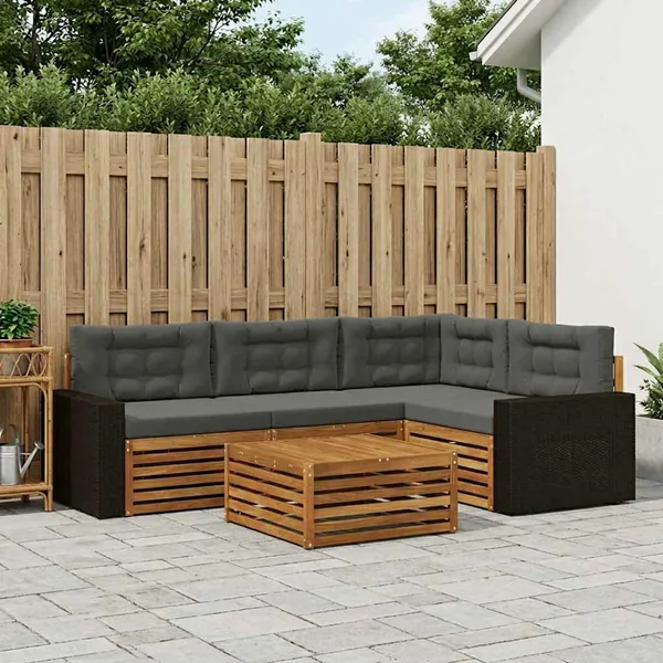 Ensemble de canapés d'extérieur 5 pcs Naturel et Anthracite