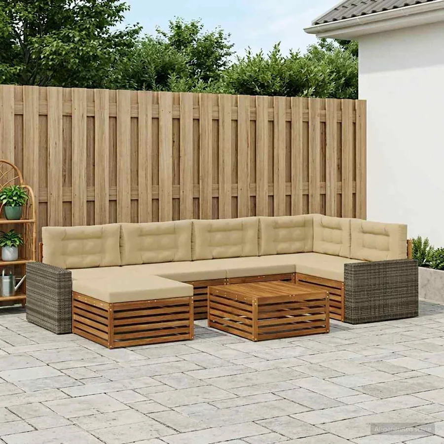 Ensemble de canapés d'extérieur 7 pcs Naturel et Beige
