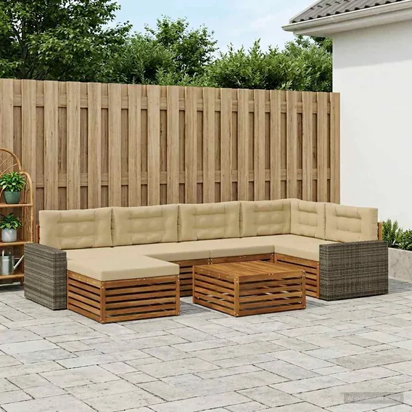 Ensemble de canapés d'extérieur 7 pcs Naturel et Beige
