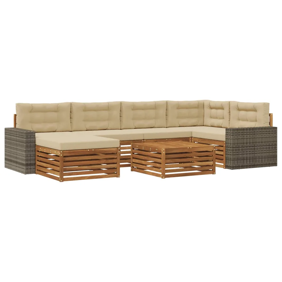 Ensemble de canapés d'extérieur 7 pcs Naturel et Beige - 2