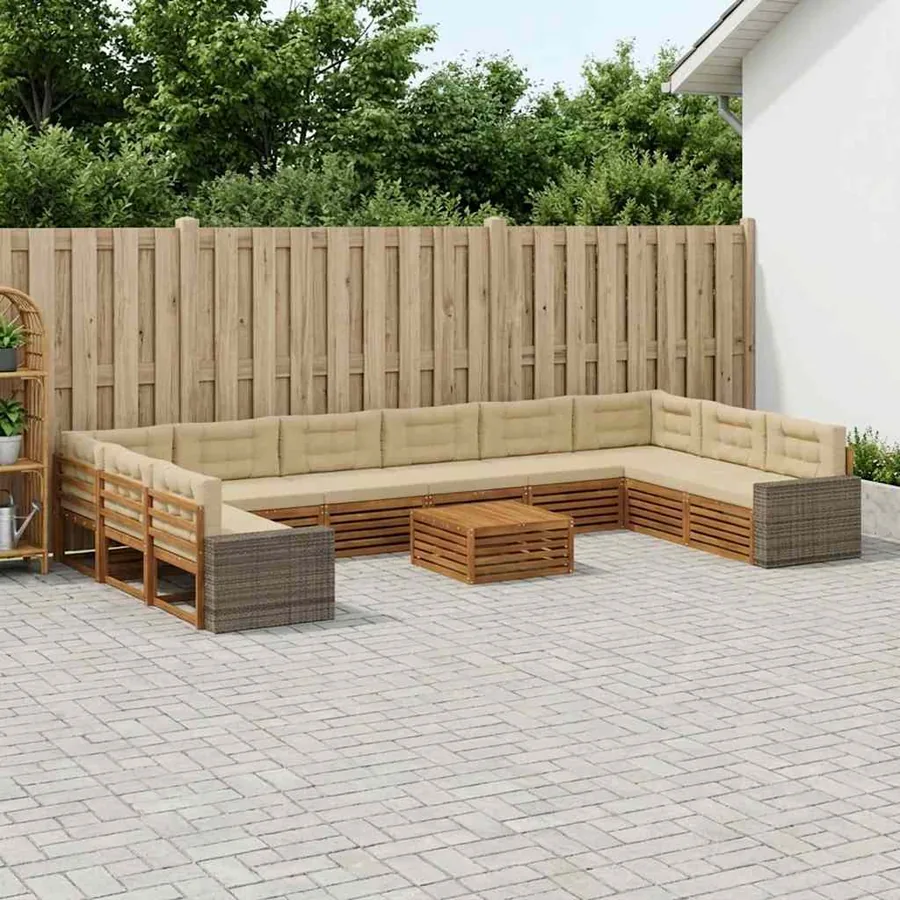 Ensembles de canapés avec coussin 11 pcs Bois d'Acacia Massif