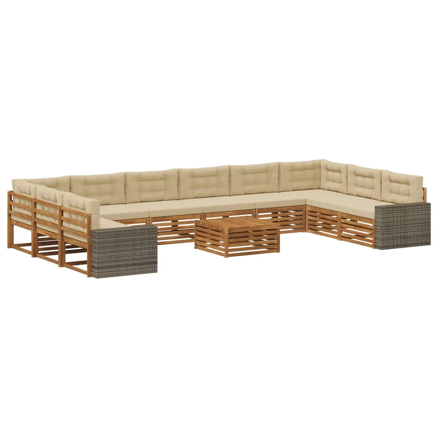 Ensembles de canapés avec coussin 11 pcs Bois d'Acacia Massif - 2