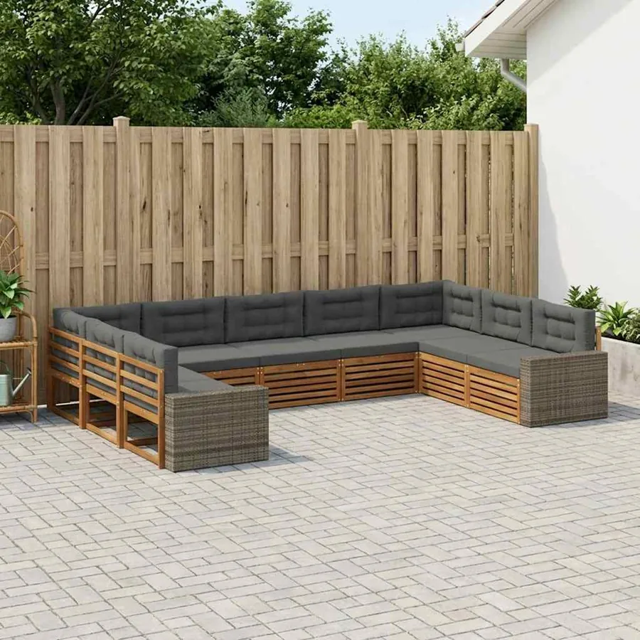 Ensemble de canapés d'extérieur 9 pcs Naturel et Anthracite