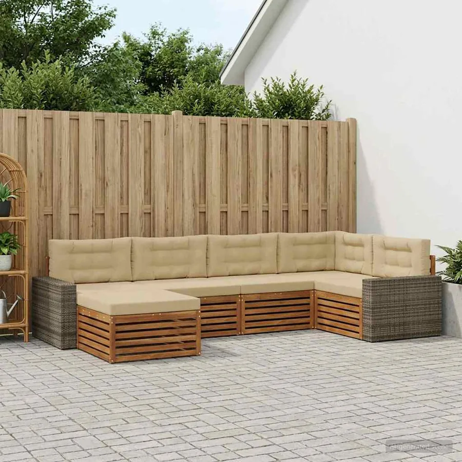 Ensemble de canapés d'extérieur 6 pcs Naturel et Beige