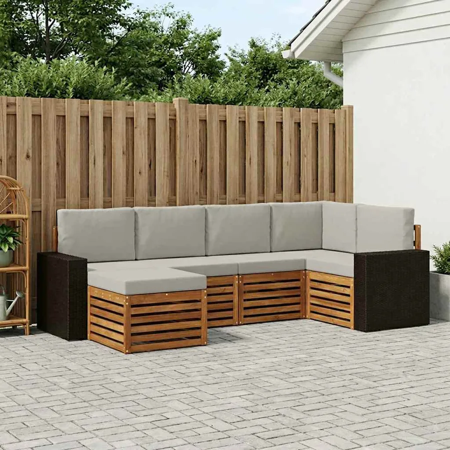 Ensemble de canapé d'angle 6 pcs Naturel et gris clair