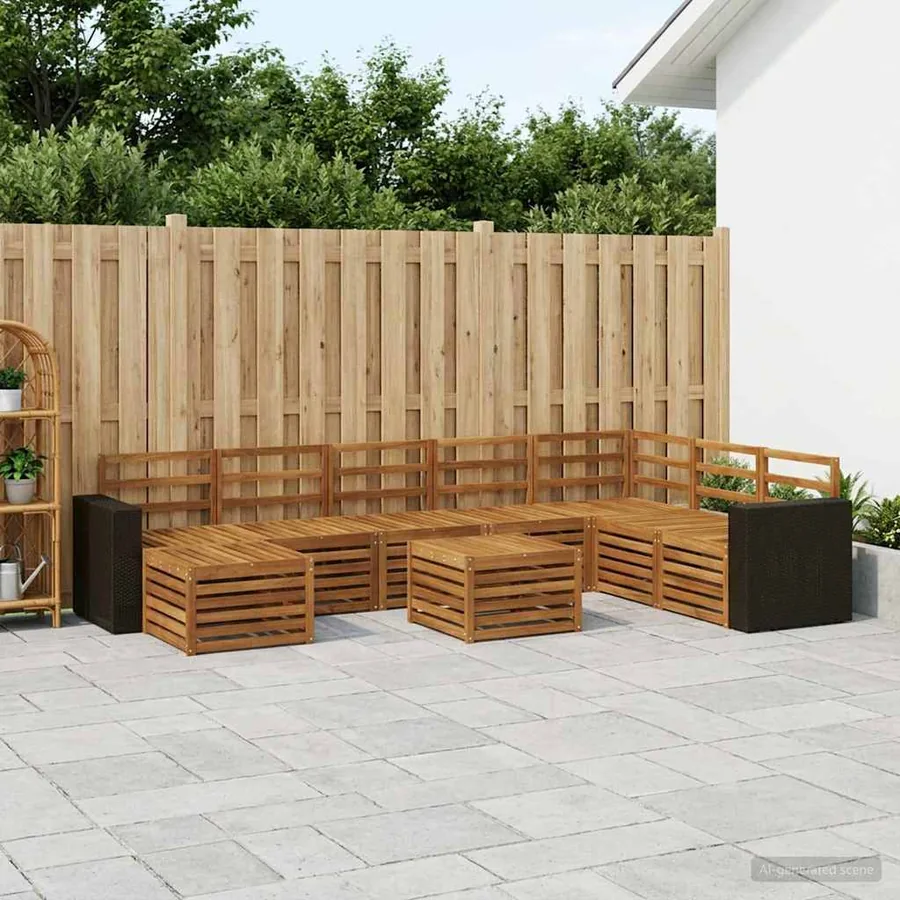 Ensemble de canapés d'extérieur 9 pcs Naturel