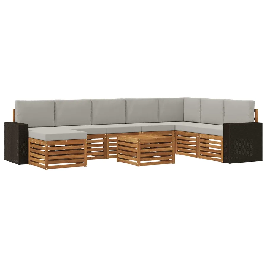 Ensemble de canapés d'extérieur 9 pcs Naturel et gris clair - 2