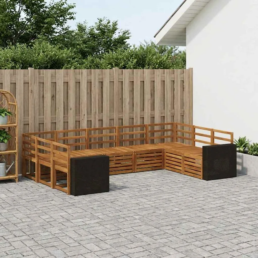 Ensemble de canapé d'angle 9 pcs Naturel Bois d'Acacia Massif