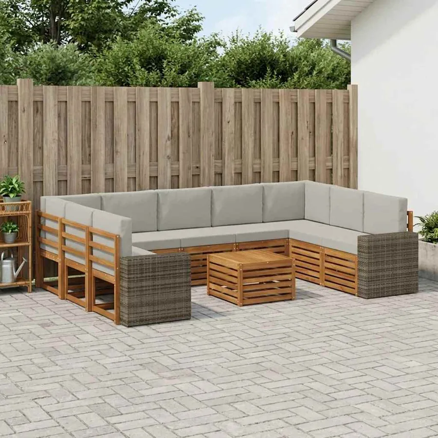 Ensembles de canapés avec coussin 10 pcs Naturel et gris clair