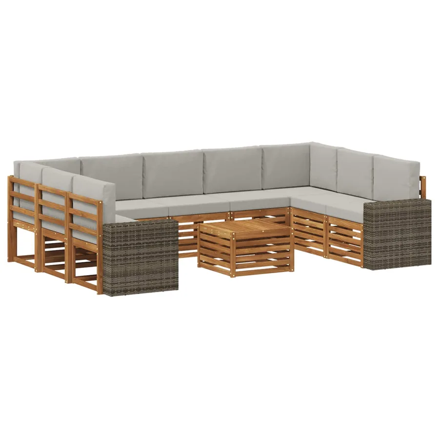 Ensembles de canapés avec coussin 10 pcs Naturel et gris clair - 2